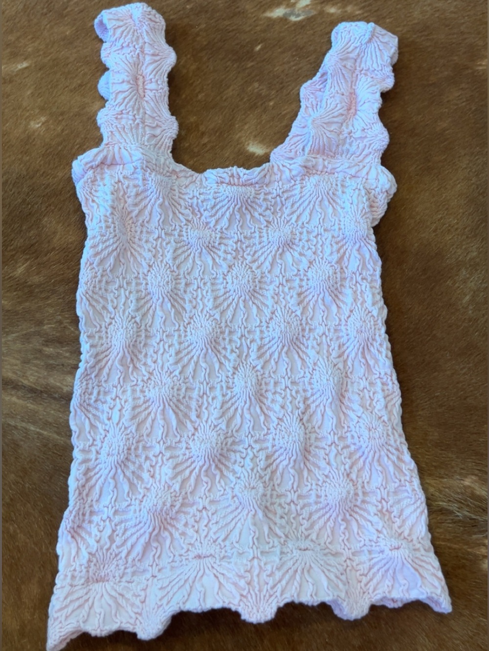 Textured Light Pink Square Neck Tank Top
